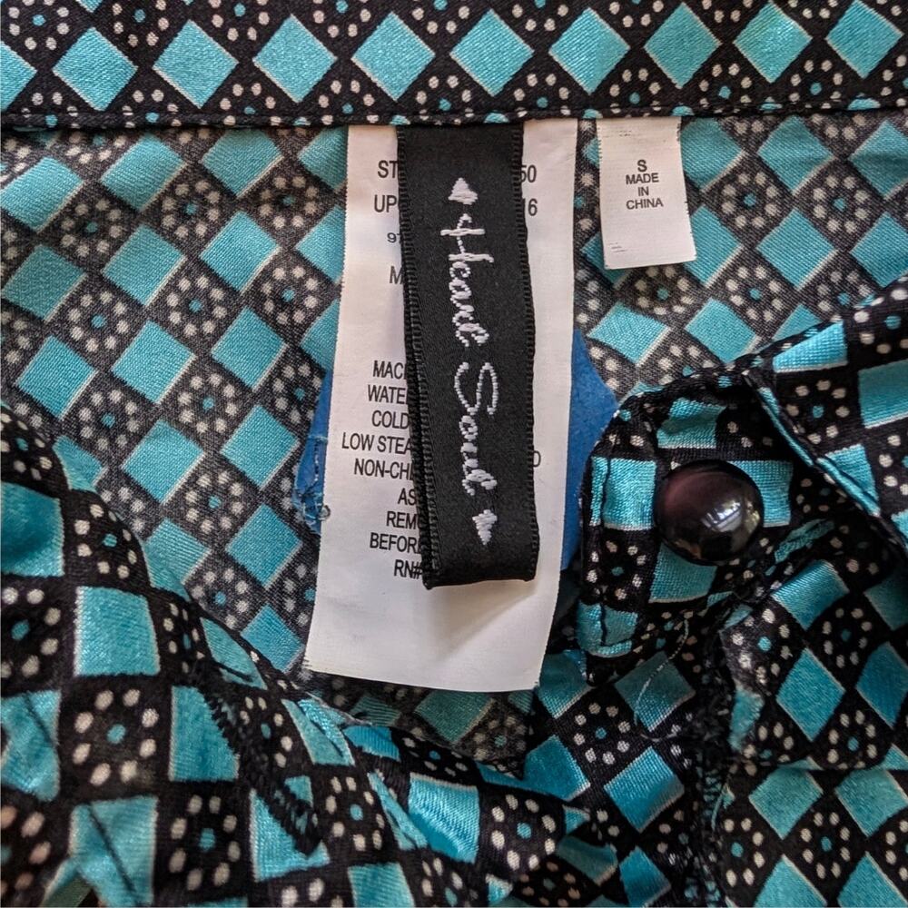 heart soul teal geometric satin belted blouse - Picture 2 of 5